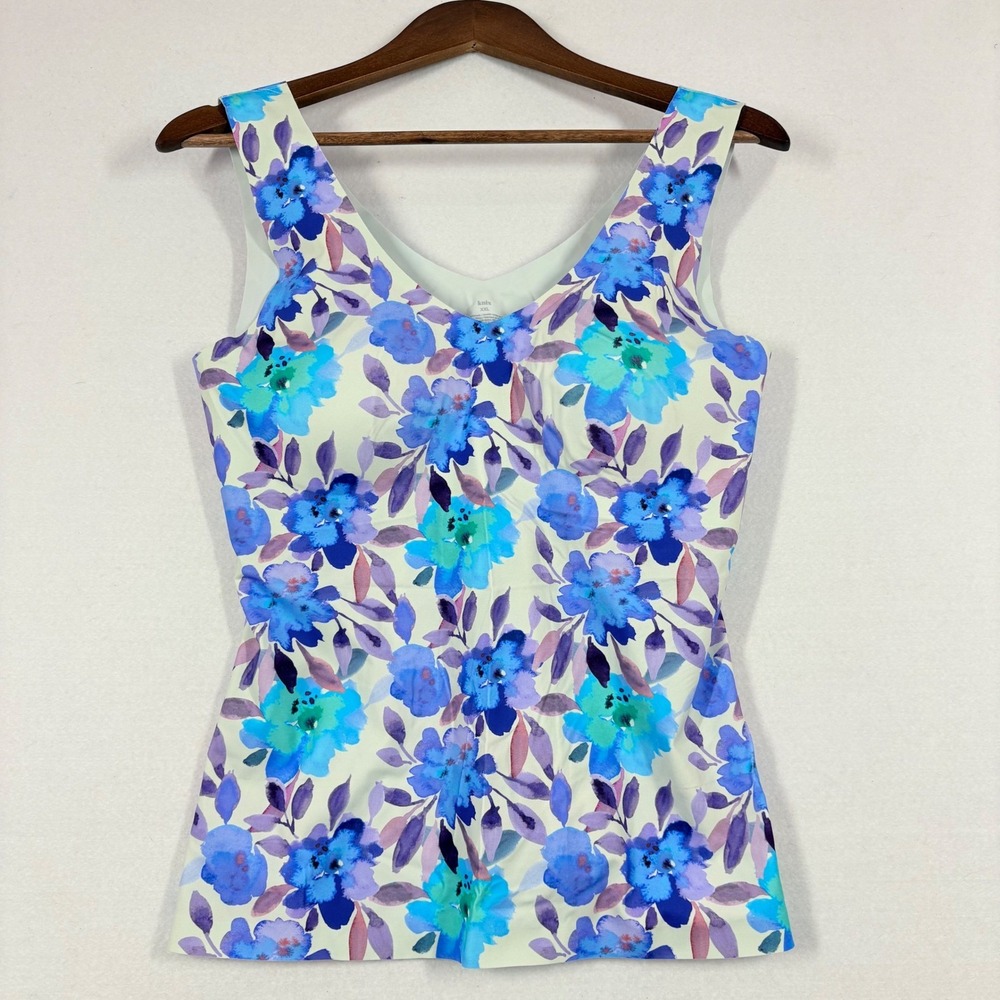 Knix Women's XXL Vneck Lift Tank Blue‎ Purple Floral Slimming Shapewear